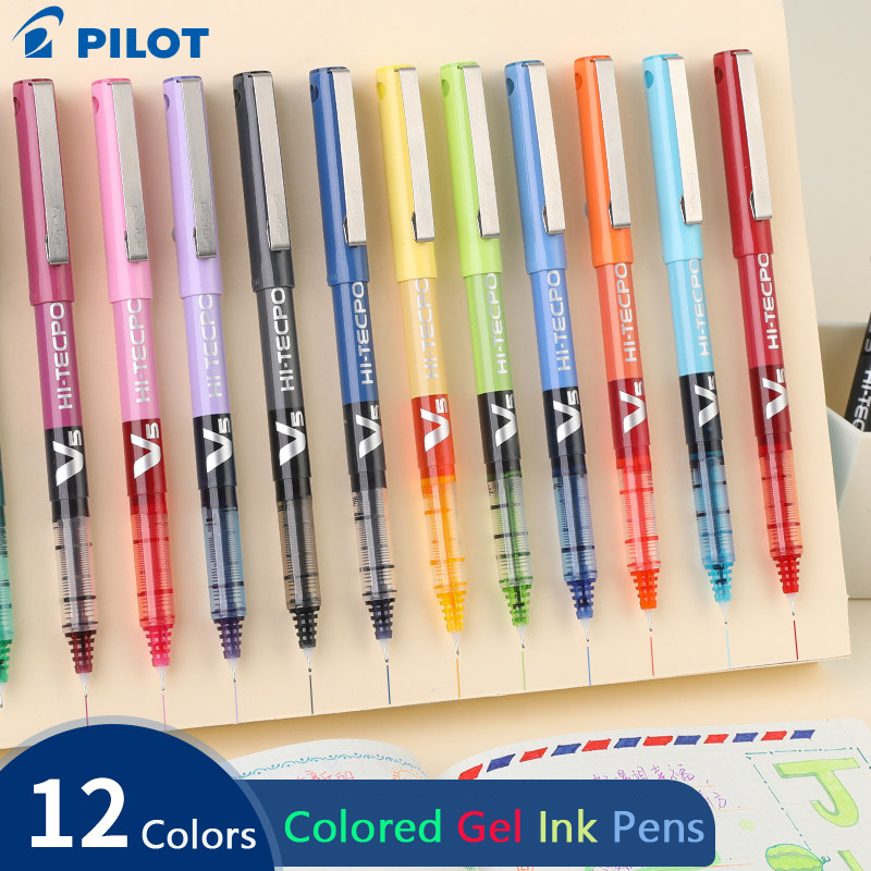 Pilot Pen V5 - パイロット V5 液体インクローラーボールペン、美的デザイン 12 色ハイテクポイントニードルチップセット大容量ペン、スケッチ、ジャーナル用