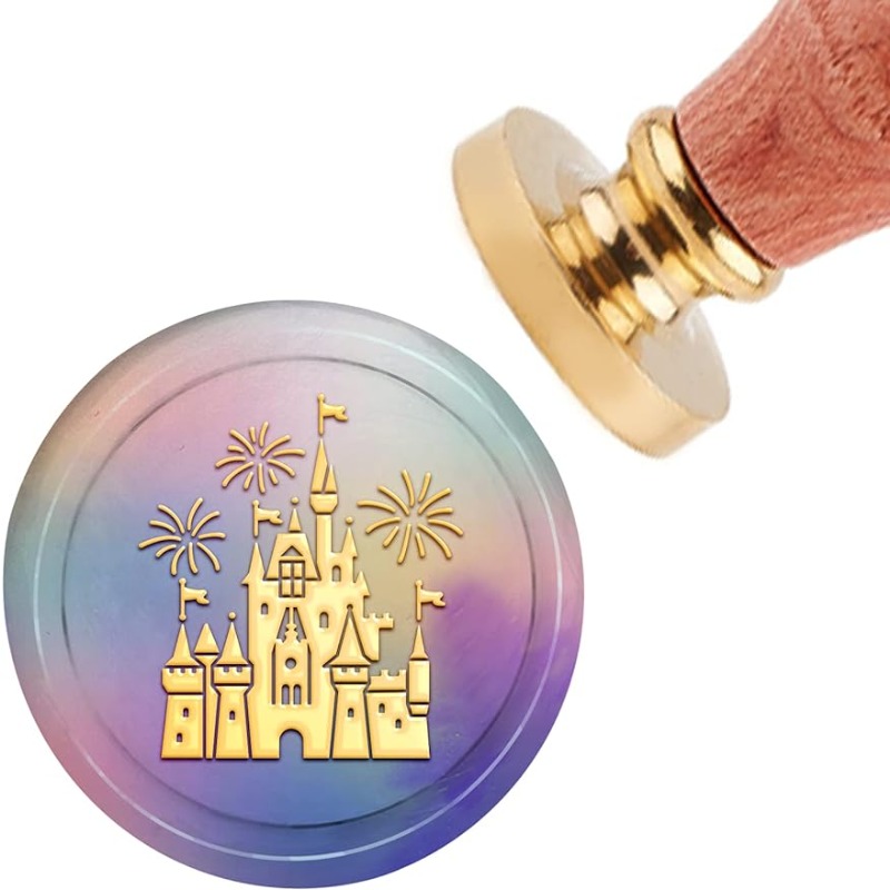 Wax Seal Stamp Set - 1 セット城ワックスシールスタンプ花火ヴィンテージシーリングワックススタンプ 30 ミリメートル取り外し可能な真鍮ヘッドシーリングスタンプ木製ハンドル付き