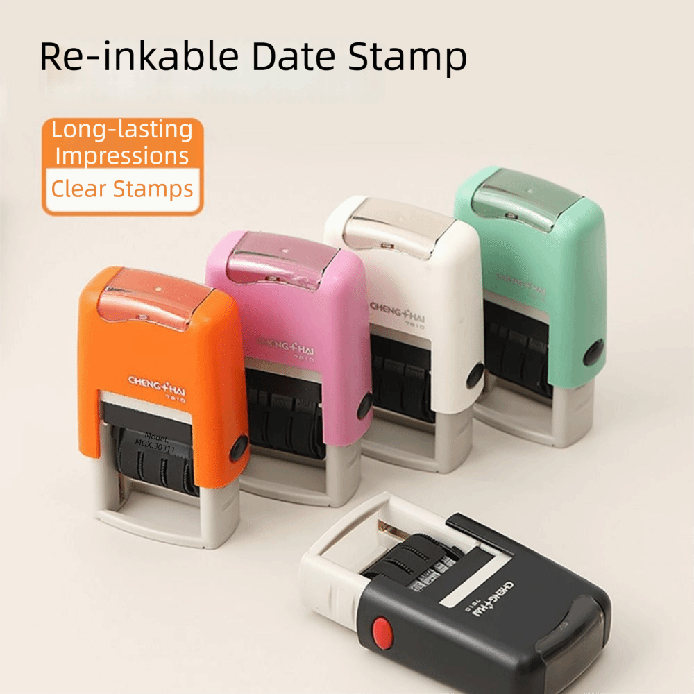 自動インクリターン式日月年データスタンプ 英語版 調整可能な - Rubber Date Stamp のレビューと価格